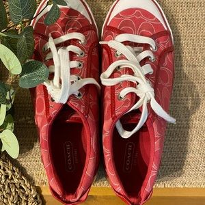 Coach Barrett Signature Poppy Red Ruby Sneakers For Women's Size 7.5